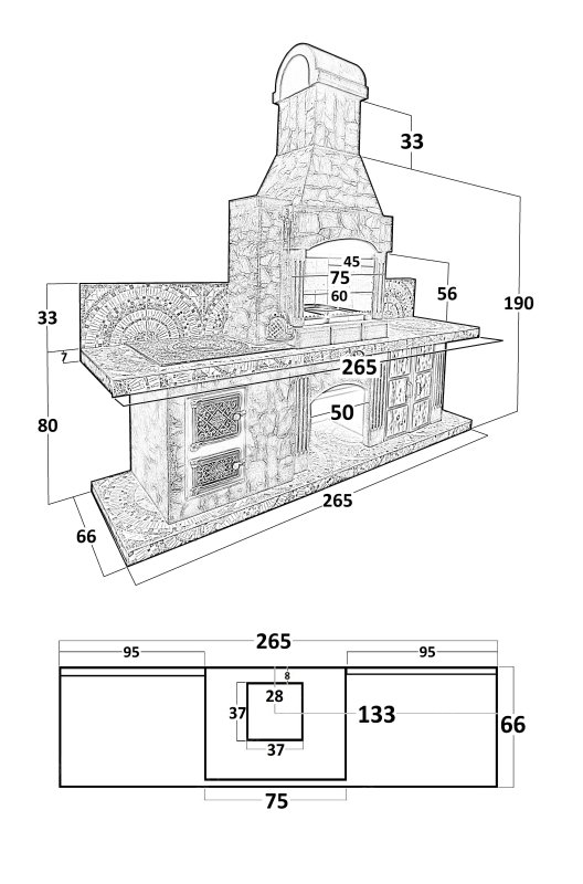 Печь № 13 — Печь барбекю с печью под казан и рабочим столом (или мойкой)