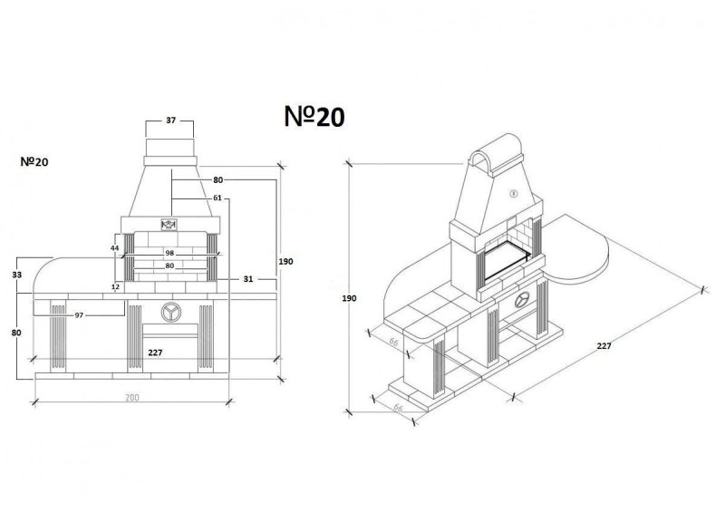 Печь № 20А — Печь Барбекю с большой топкой и печью под казан (фактура под кирпич)