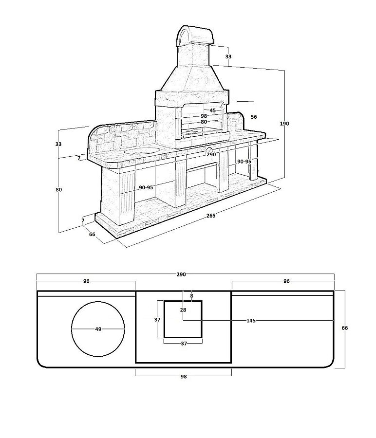 Печь № 16 — Печь барбекю с двумя рабочими столами (или мойкой)