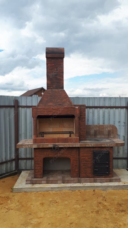 Печь № 20А — Печь Барбекю с большой топкой и печью под казан (фактура под кирпич)