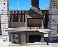 Печь № 20А — Печь Барбекю с большой топкой и печью под казан (фактура под кирпич)