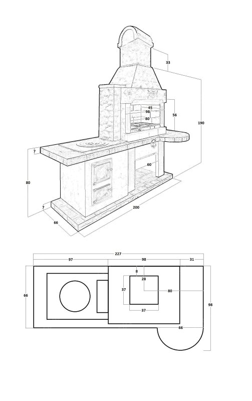Печь № 20 — Печь барбекю с печью под казан (Большая топка)