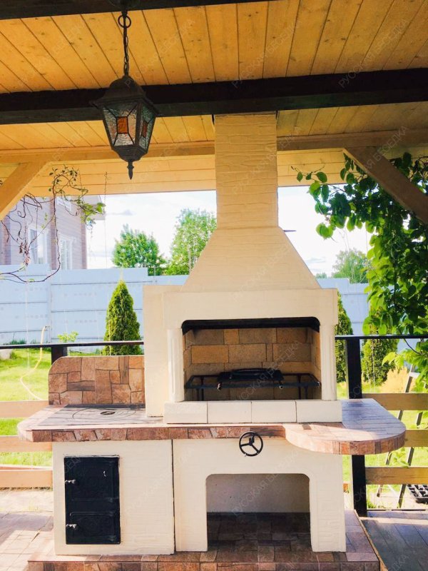 Печь № 20А — Печь Барбекю с большой топкой и печью под казан (фактура под кирпич)