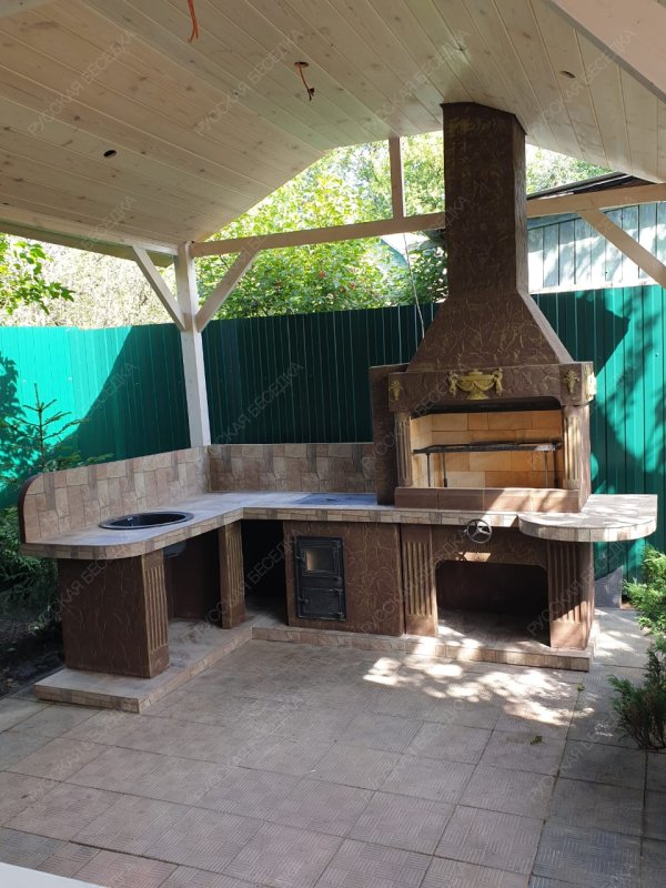 Печь № 19— Угловой комплекс с печью под казан, рабочим столом и мойкой