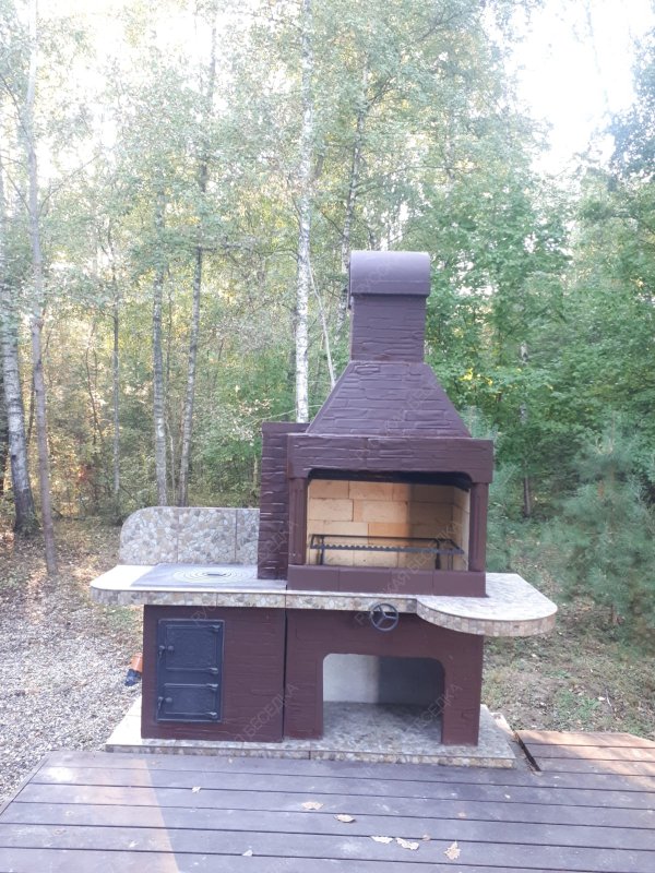 Печь № 20А — Печь Барбекю с большой топкой и печью под казан (фактура под кирпич)