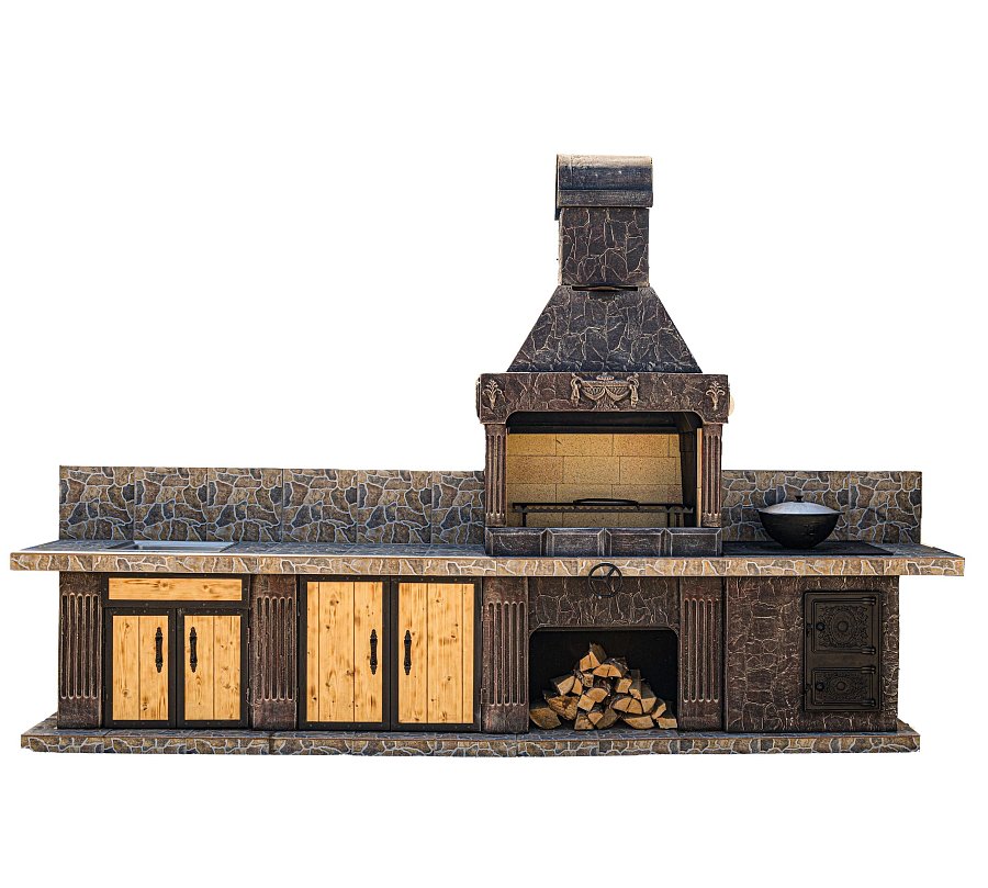 Печь № 22 — Печь барбекю с печью под казан, мойкой и рабочим столом