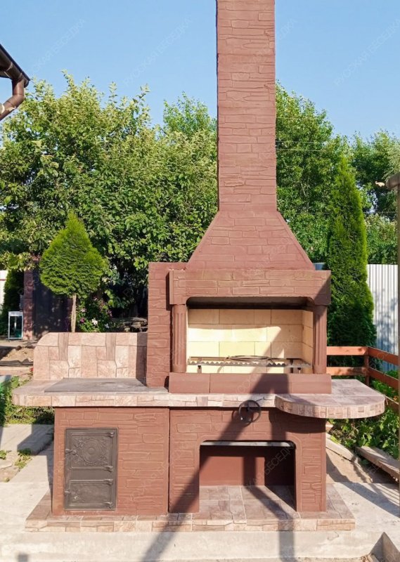 Печь № 20А — Печь Барбекю с большой топкой и печью под казан (фактура под кирпич)