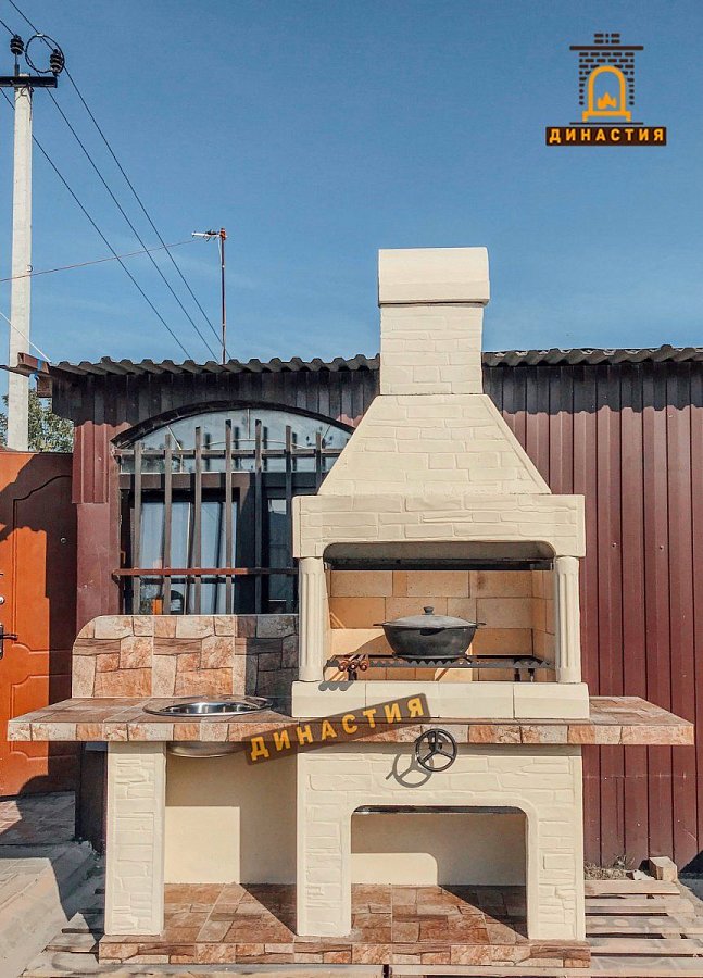 Печь № 14А — Печь барбекю с рабочим столом (фактура под кирпич)