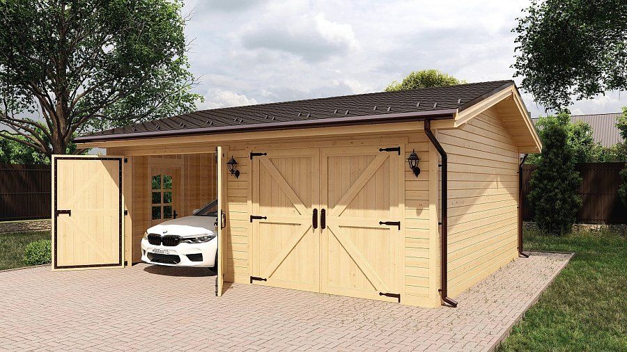 Двухскатный гараж въезд сбоку Дядьково